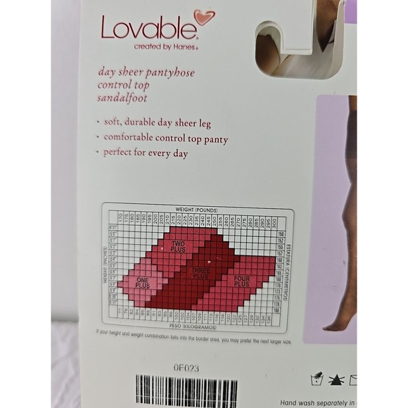 Hanes Lovable Day Sheer Control Top Pantyhose Sandalfoot Barely There Two Plus - Picture 5 of 6